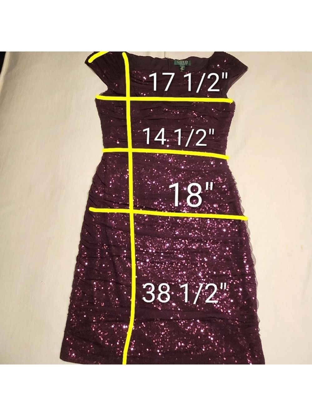 Lauren Ralph Lauren Sequin Dress Off Shoulder Plum Size 10 - Picture 12 of 12